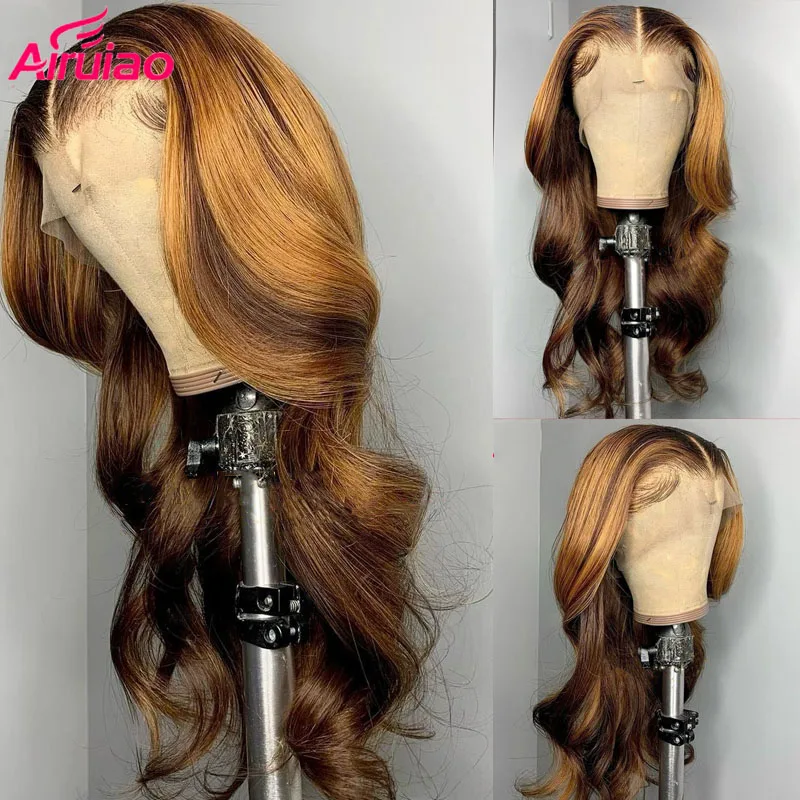 

Transparent HD Lace Frontal Highlight Human Hair Wig Body Wave Honey Blonde Ombre Lace Front Wigs Preplucked Remy Deep Part Full