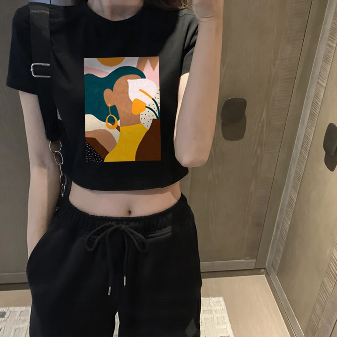 

Aesthetic Printed T Shirts 2021 New Women's Tracksuit Soft Vintage Loose Tees Abstract Graphic Cotton Tshirt Summer Casual Pants