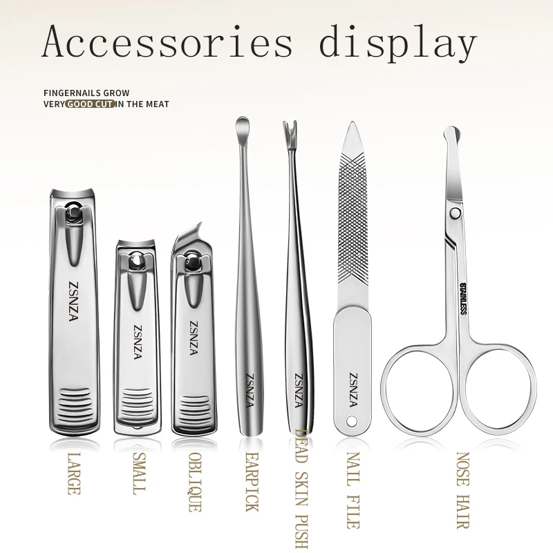 

Beauty And Health Tools Stainless Steel Nail Clippers Set 7 Pieces For Manicure Care Kit That Can be Carried Around Trimmers
