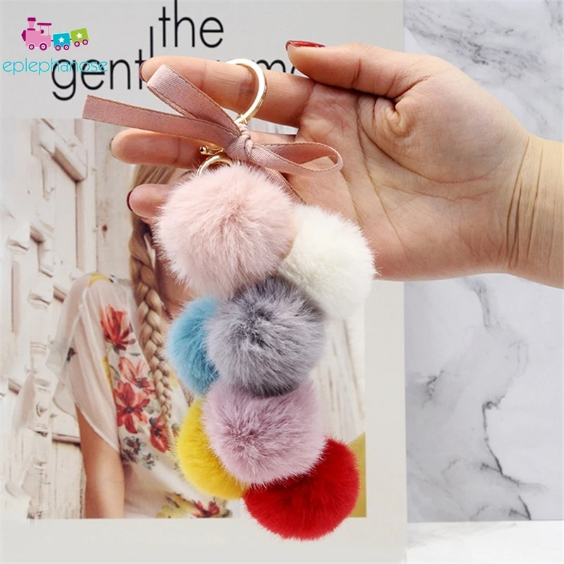 Pompom keychain doll Grapes Fluffy Ball Plush Toys Key Chain Faux Rabbit Fur Bag Car Pendant fruit and vegetables stuffed toys | Игрушки и