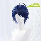 Парик для косплея ИИ Ohto Wonder Egg с приоритетом, темно-синие короткие термостойкие синтетические волосы, парики для вечеринки + шапочка для парика + треугольная заколка для волос