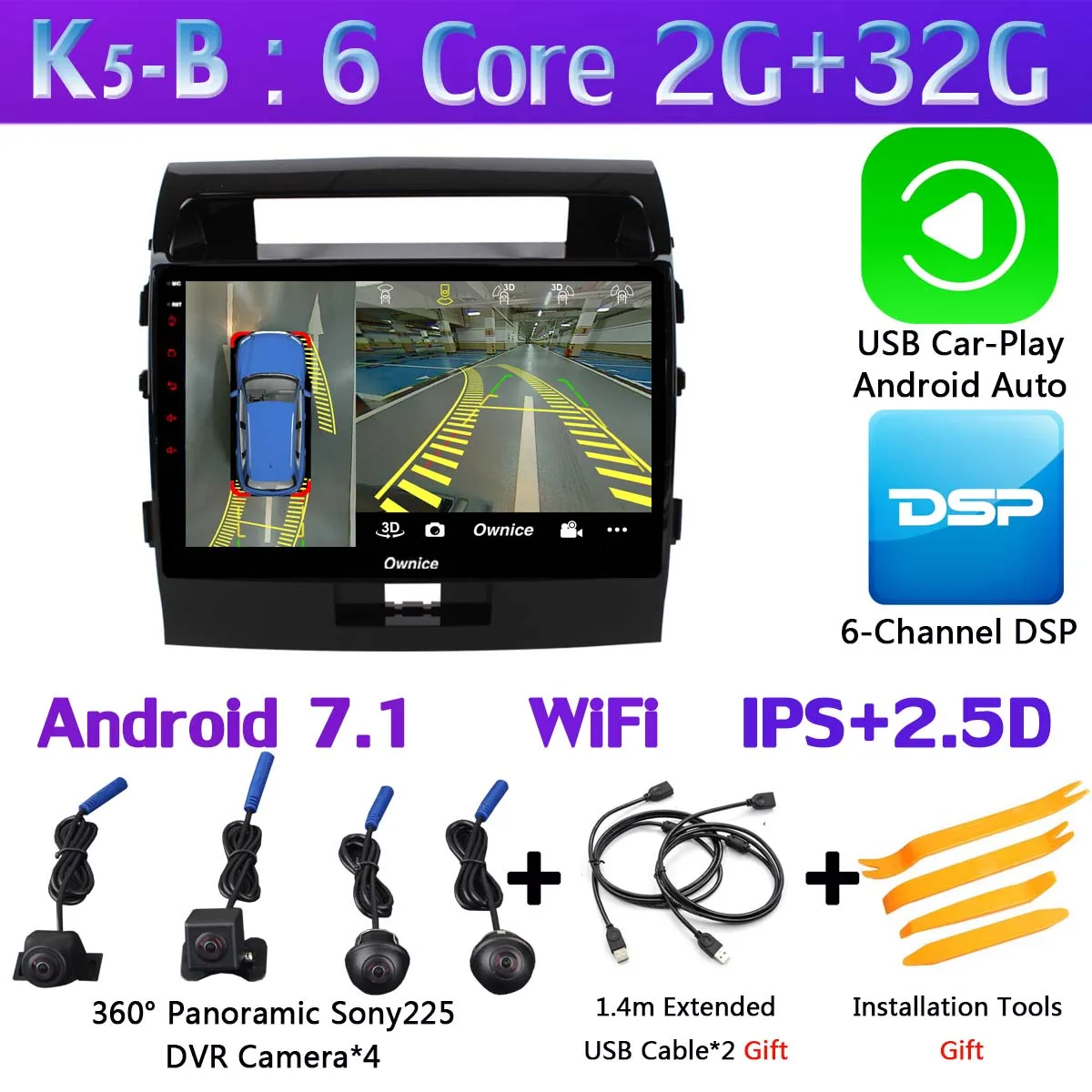 K5-B-CarPlay 360 ° 4* AHD камера Android 9,0 8 ядерный 4 Гб ОЗУ+ 64 ГБ SPDIF DSP CarPlay Автомобильный gps радио плеер для Toyota Land Cruiser 11 200 2007 - Цвет: K5-B-CarPlay