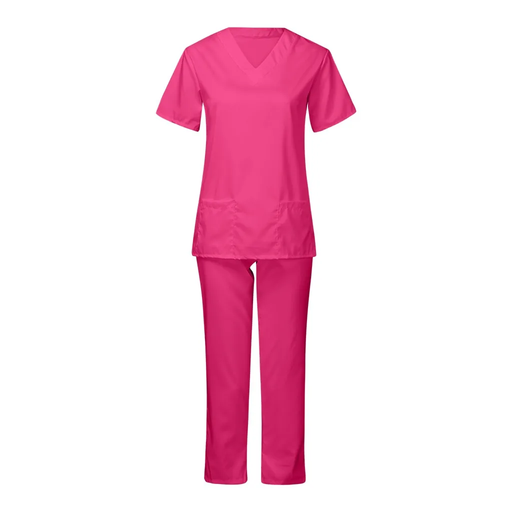 

Men & Women Short Sleeve V-neck Top+Pant Nursing Working Uniform Set Suit Health Workers Workwear Protect Uniform Doctor Clothes