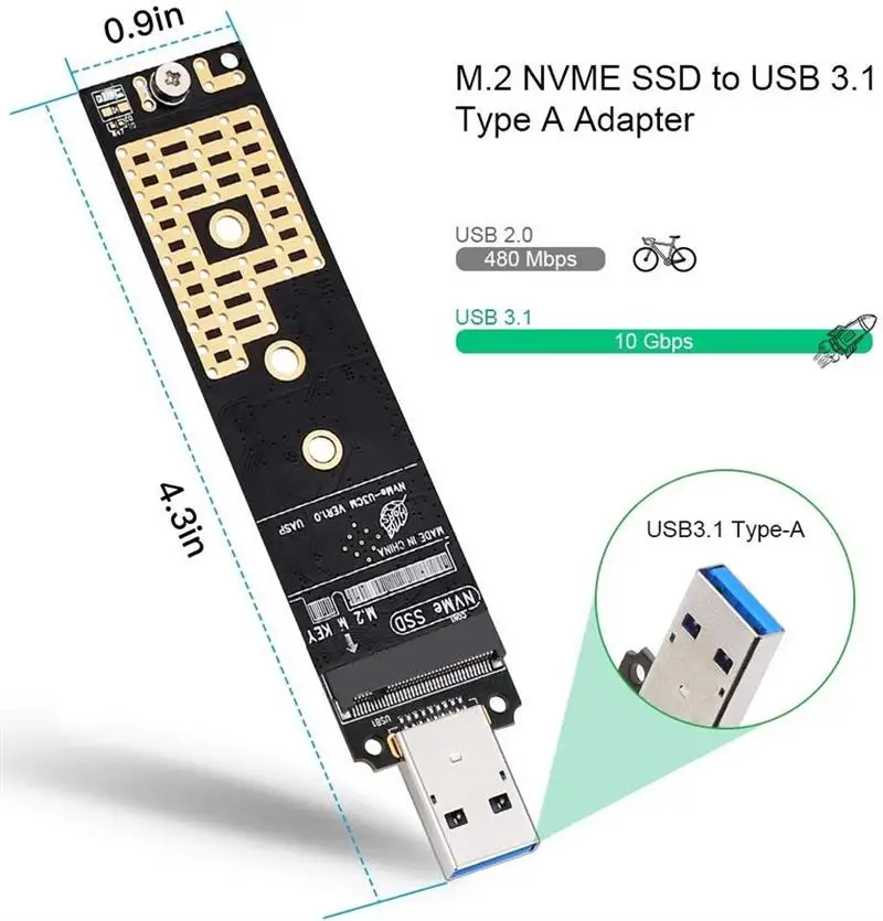 

Brand New M.2 NVME To USB Adapter M-Key M.2 NGFF NVME To USB 3.1 Card Reader M.2 NVME SSD Adapter Card For Windows