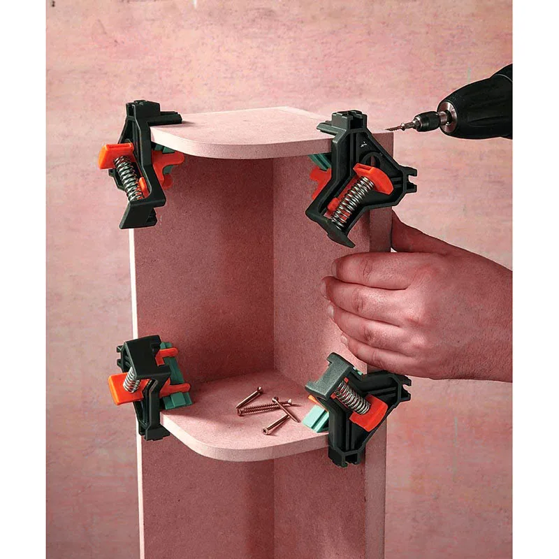 

4 teil/satz 90 Grad Rechtwinklig Clamp Befestigung Clips Bild Rahmen Ecke Klemme Holz Hand Werkzeug Metall + Kunststoff Festen s