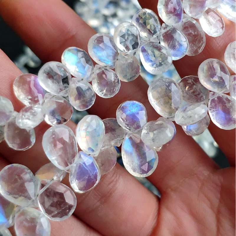 ICNWAY 1piece Natural Moonstone 4x6mm-8x12mm Perforated Drop Faceted Flat Beads for Jewelry Making Necklace Earring Bracelet | Украшения и