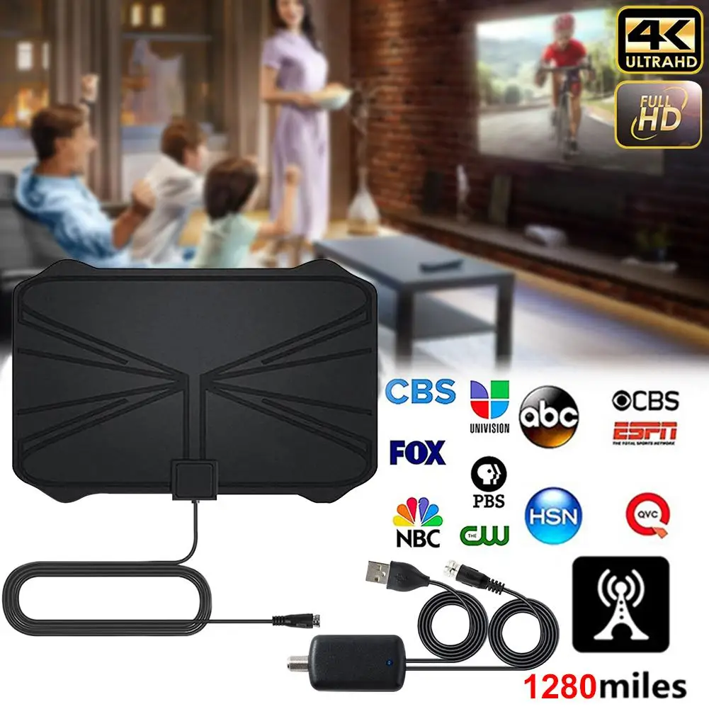 Цифровая HDTV антенна 4K 1280 миль 28 дБ с высоким коэффициентом усиления черная ультра