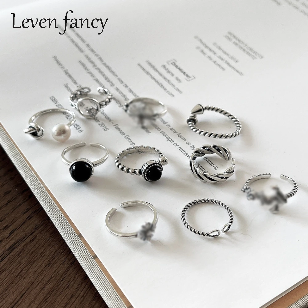 

Винтаж черный камень кольцо комплект Винтаж резьба кольца в стиле «Бохо» окисленного 925 пробы серебро, христианское религиозное кольцо с кр...