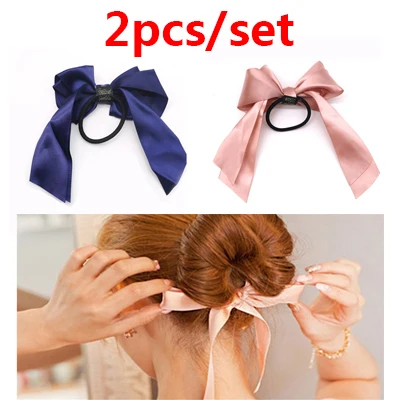 2pcs Style 4 Женские резинки тиара бант из атласной ленты Эластичная резинка для волос Веревка резинки конский хвост держатель резинка для девочек аксессуары для волос - Цвет: 2pcs Style 4