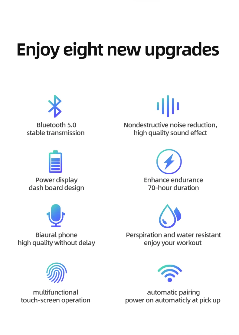ES01 TWS светодиодный Bluetooth наушники V5.0 Touch беспроводные наушники 9D стерео спортивные водонепроницаемые гарнитура с микрофоном