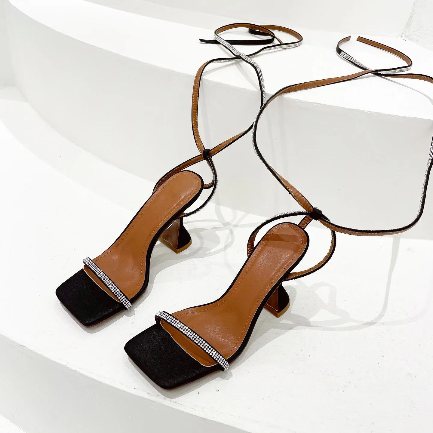 

2021 new women's shoes diamond strap transparent glass high heel sandals