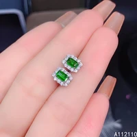 fine jewelry 925 sterling silver inset with natural gem womens luxury vintagt rectangle diopside earrings ear stud support dete