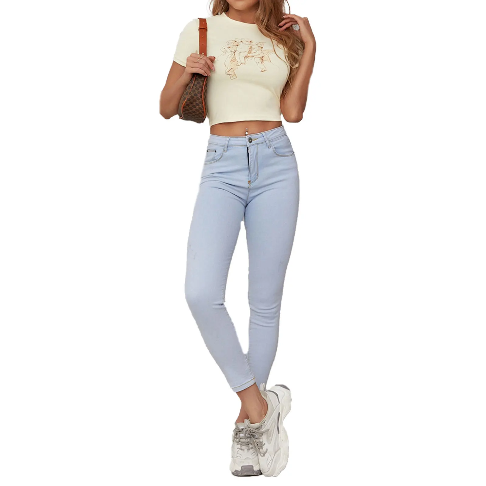 

Women Fashion Casual Slim Crop Tops Spring Pullover Sexy Bodycon Summer Adults Cartoon Print Short Sleeve Round Neck T-Shirts