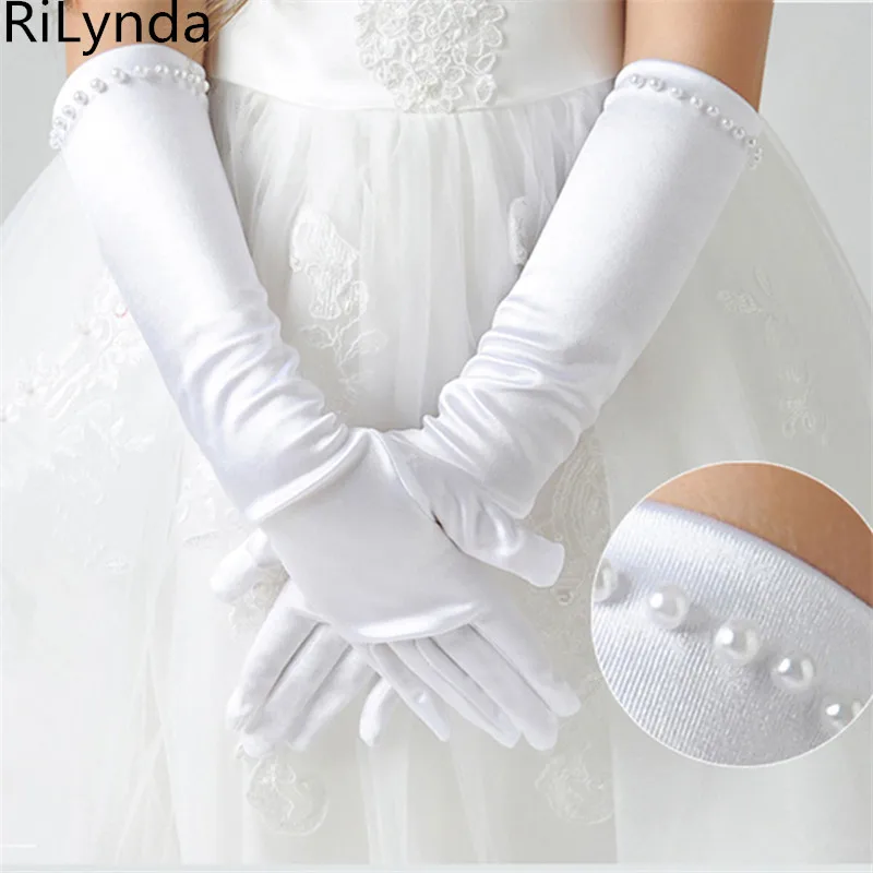Lace-studded children's wedding flower girl dress gloves fingerless girls show dance gloves decoration