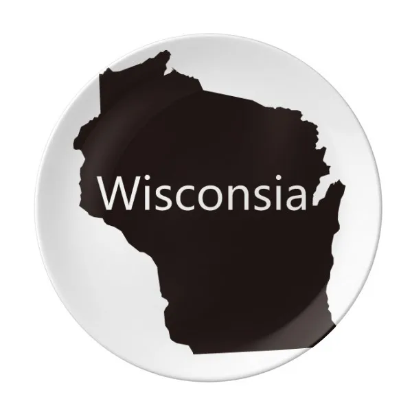 

Wisconsin America USA Map Black Dessert Plate Decorative Porcelain 8 inch Dinner Home the United States of America