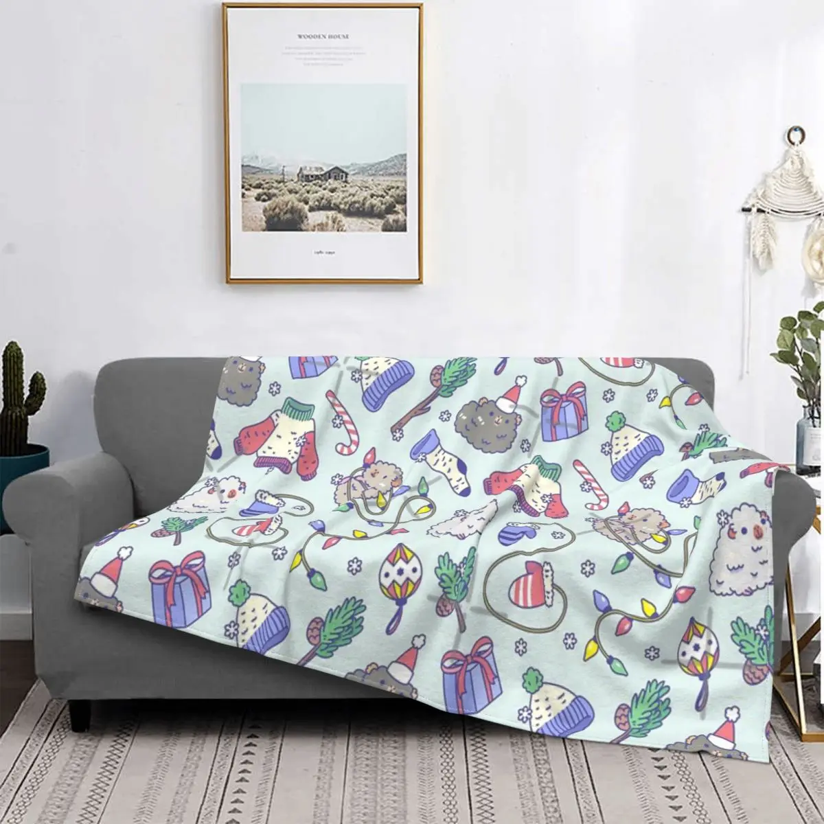 

Manta navideña de conejillos de indias de peluche, colcha de cama a cuadros, funda de sofá a cuadros, manta doble, ropa de cama