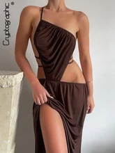 Cryptographic maxivestido Sexy con hombros descubiertos para mujer, vestidos marrones con tirantes, espalda descubierta y Club para fiesta, verano 2022 (1)
