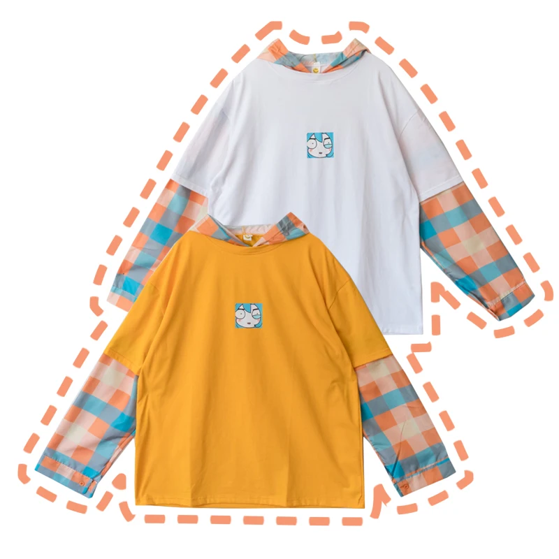 

Милые осенне-весенние толстовки с капюшоном в клетку с рисунком для девочек хлопковый свитшот с капюшоном из 2 предметов топы для девочек