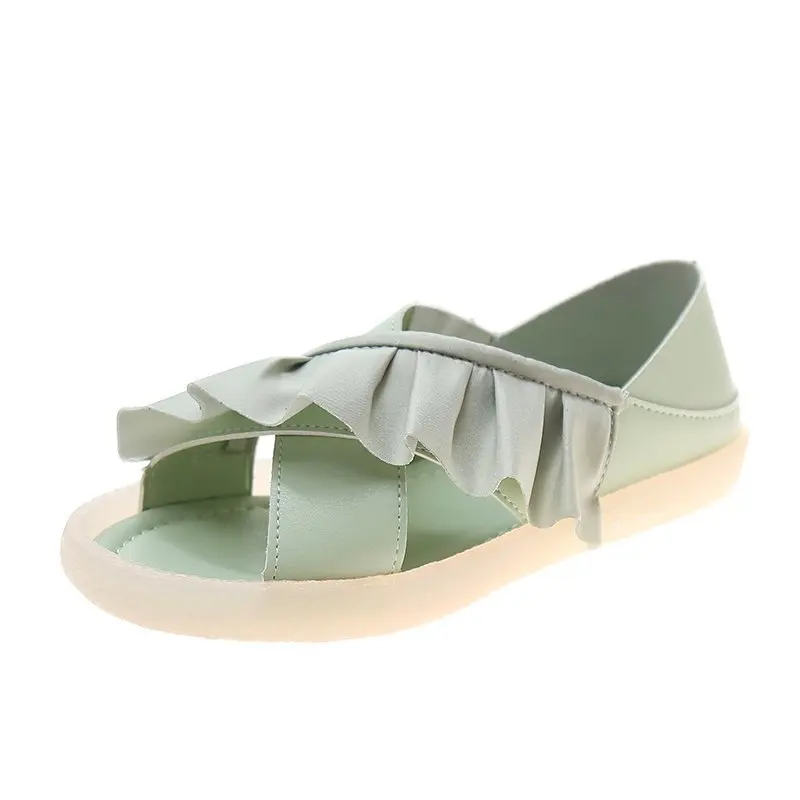 

Shoes Women Ladies' Slippers Luxury Slides Transparent Heel Pantofle Soft Designer Summer 2021 Flat Rome Sewing PU Fabric Scand