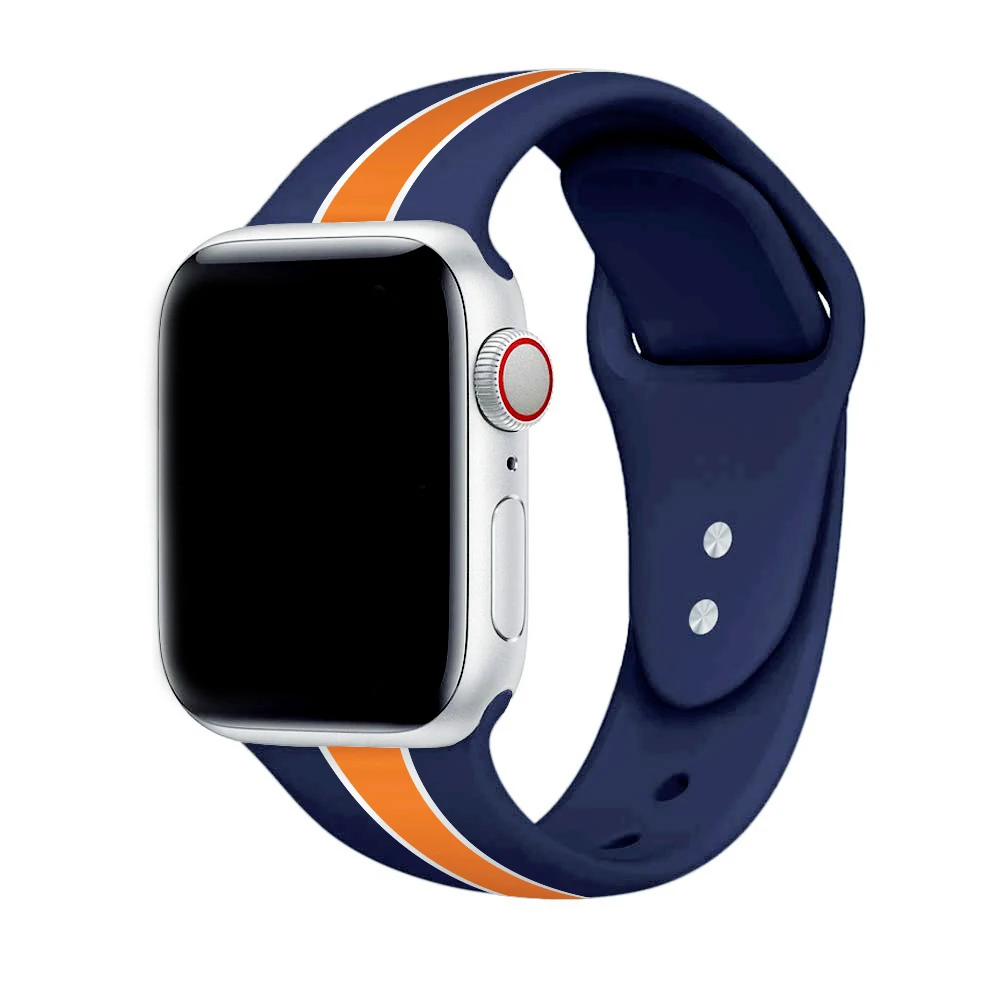 Спортивные костюмы в полоску, ремешок для наручных часов Apple Watch 5 Series 5 4/3/2 Браслет ремешок для наручных часов iWatch 38 мм/40 мм/42 мм/44 мм мягкий силиконовый сменный ремешок - Цвет ремешка: blue orange