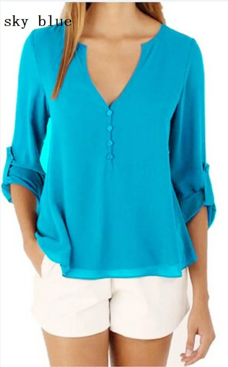 

Women Blouses 2019 Autumn Elegant Long Sleeve Deep V-Neck Chiffon Shirt Female Work Office Tops Ladies Shirts