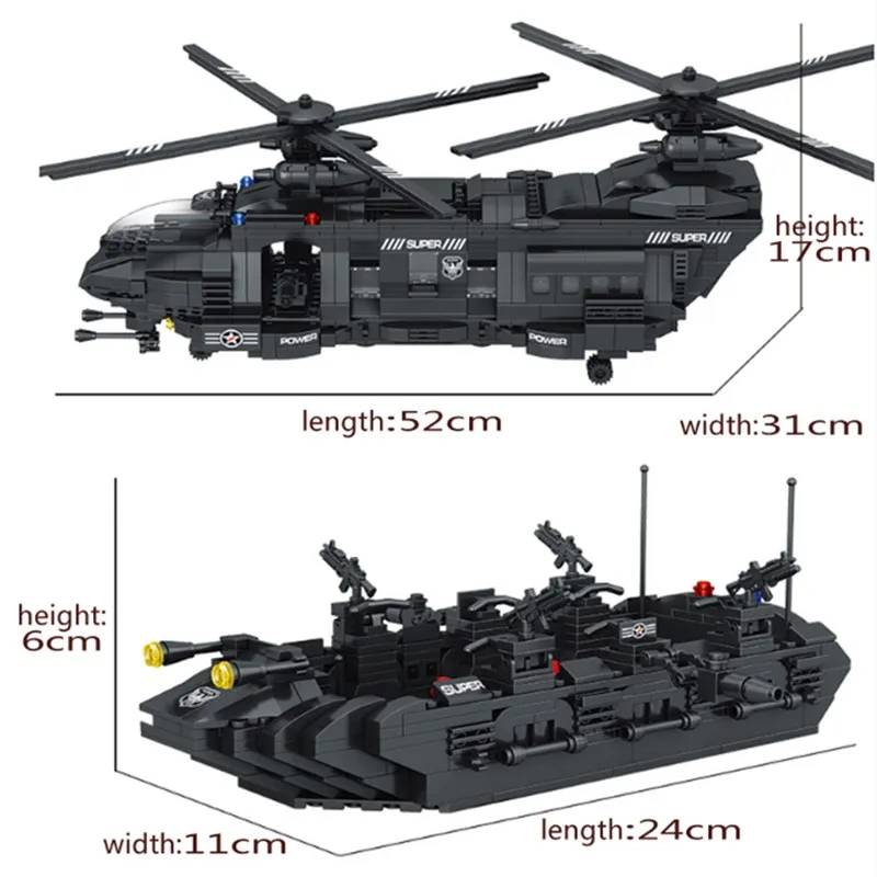 

New Military Toy 1351PCS Transport Helicopter Team Fit LeGINGly SWAT Technic City Police Building Blocks Brick Children Kid Gift