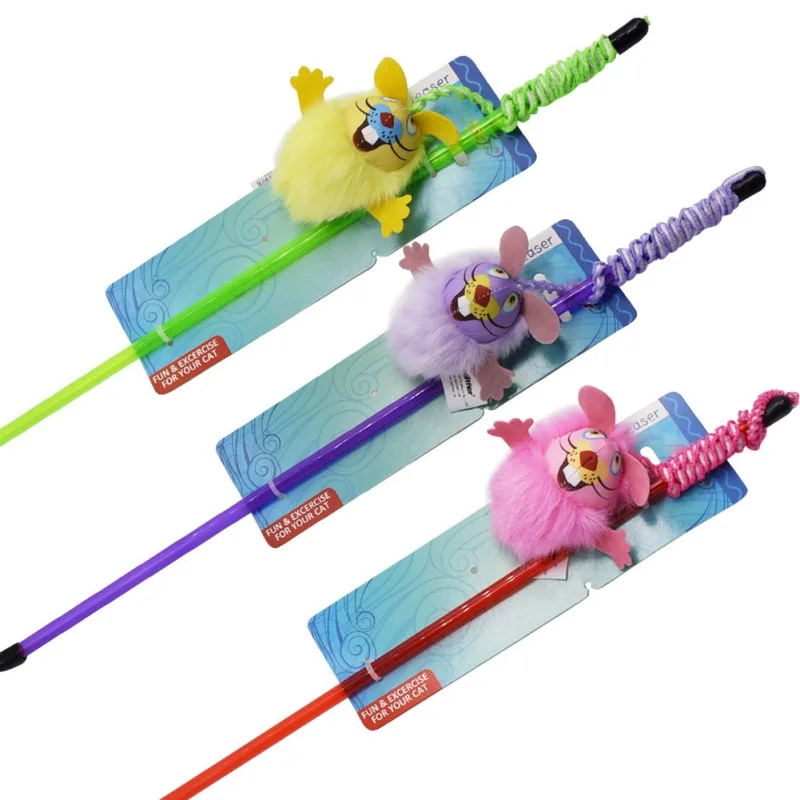 

Funny Cat Teaser Interactive Leather Stick Toy Kitten Bite-Resistance Squeak Catnip Toy Stick Mouse Toys