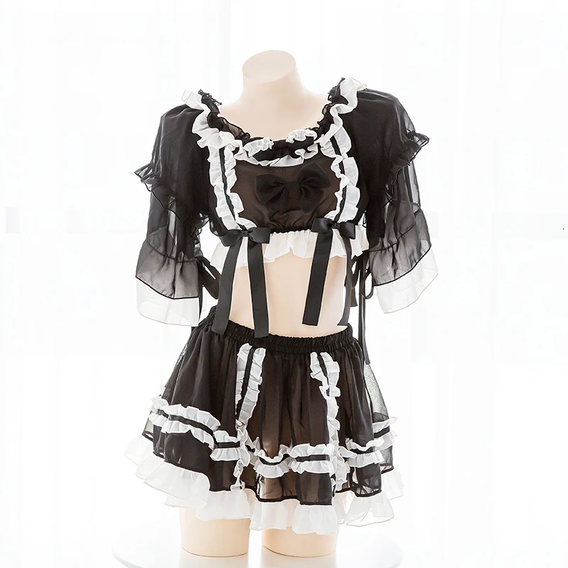 Женское сексуальное черное прозрачное шифоновое платье-пачка из двух частей