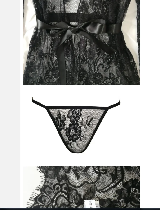 

Sexy Lingerie Plus Size Satin Lace Black Intimate Sleepwear Robe Sexy Night Gown Women Erotic Underwear