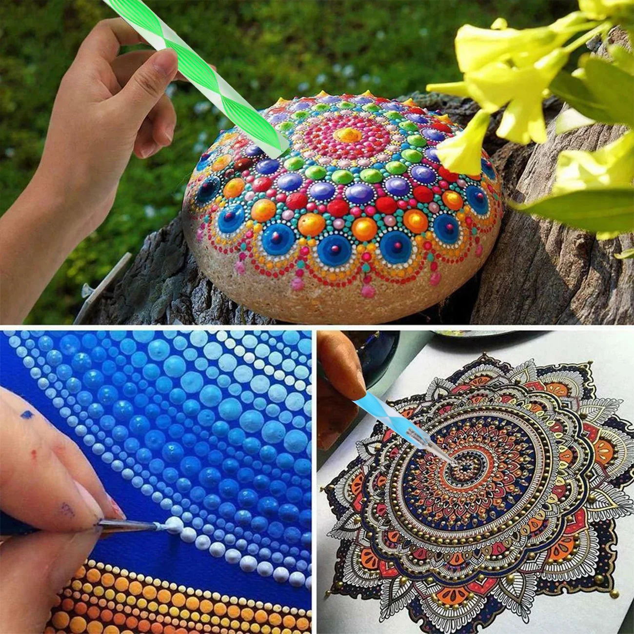 

Art Dotting Tools for Rocks Coloring Drawing Different Size Painting Tools with Mandala Stencils and Paint Pallet