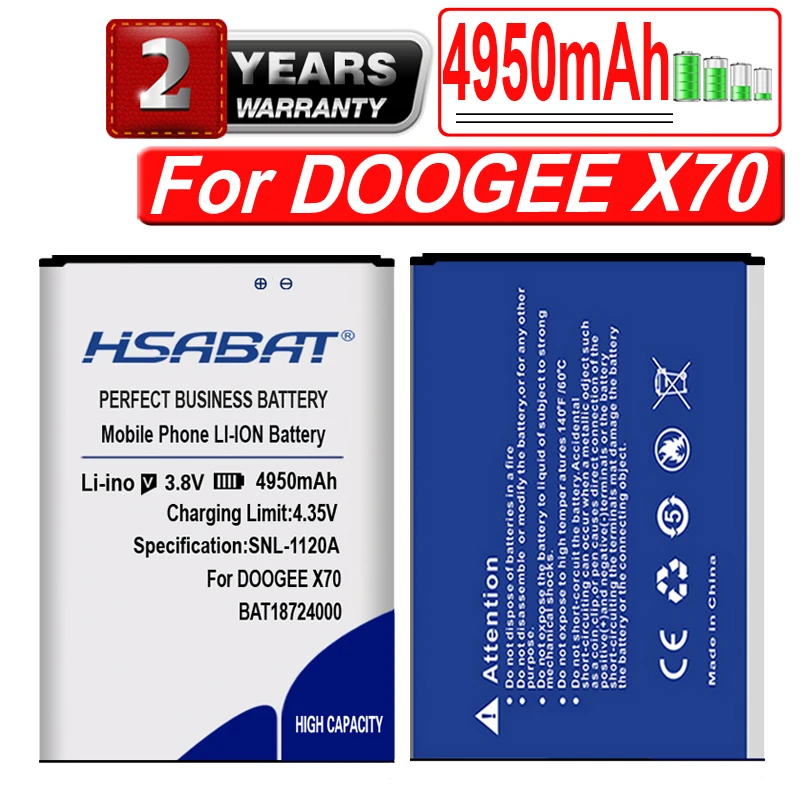 Аккумулятор HSABAT BAT17582580 2800-4950 мАч BAT17613360 BAT17603360 Для DOOGEE X10 X20 X20L X30 X50 X60 X70 BAT18702000 BAT18724000