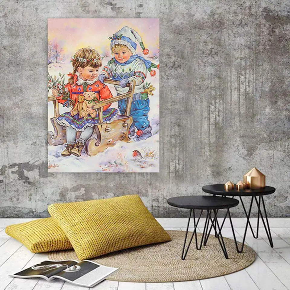 

5D DIY Diamond Painting Full Square Round Diamond Cartoon "Ski Kid" Portrait Mosaics Embroidered Home Decor Mural Handmade Gift