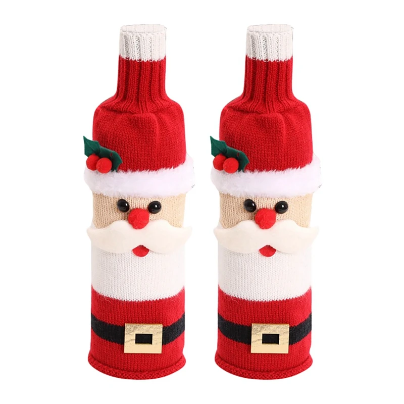 

2 Pcs Cute Christmas Wine Bottle Cover Knitted Wine Bottle Sweater for Holiday Party Christmas Table Home Decoration