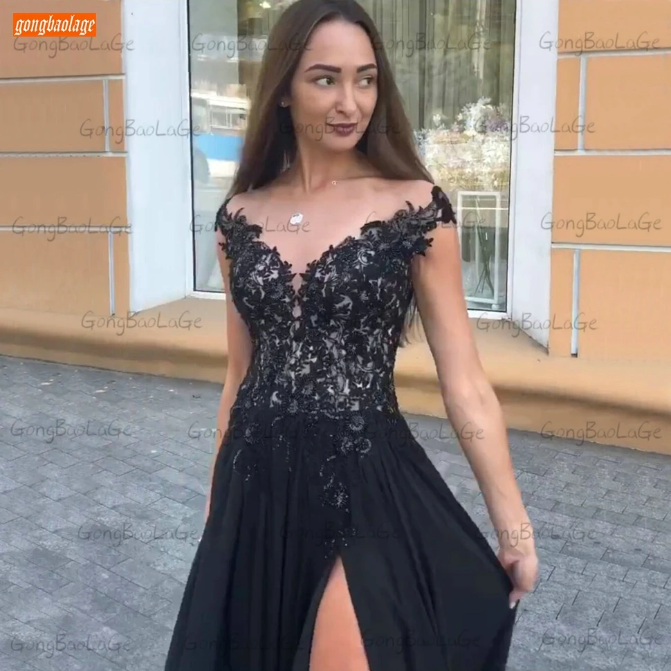Модные черные вечерние платья 2020 шифоновое кружевное платье-трапеция с