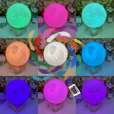 3D печать лунная лампа персонализированный фото текст индивидуальный ночник USB перезаряжаемый день рождения День матери подарок на день Святого Валентина лунный подарок