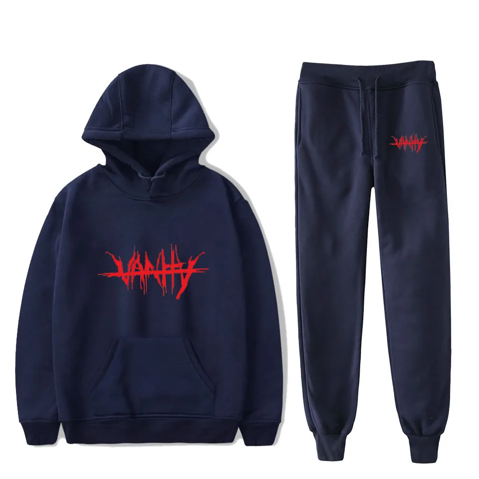 

Spring 2021 Two Piece Printed Hoodie Trouser Set Warm Print Loose Spring and Autumn Band Cap + Pantsuit