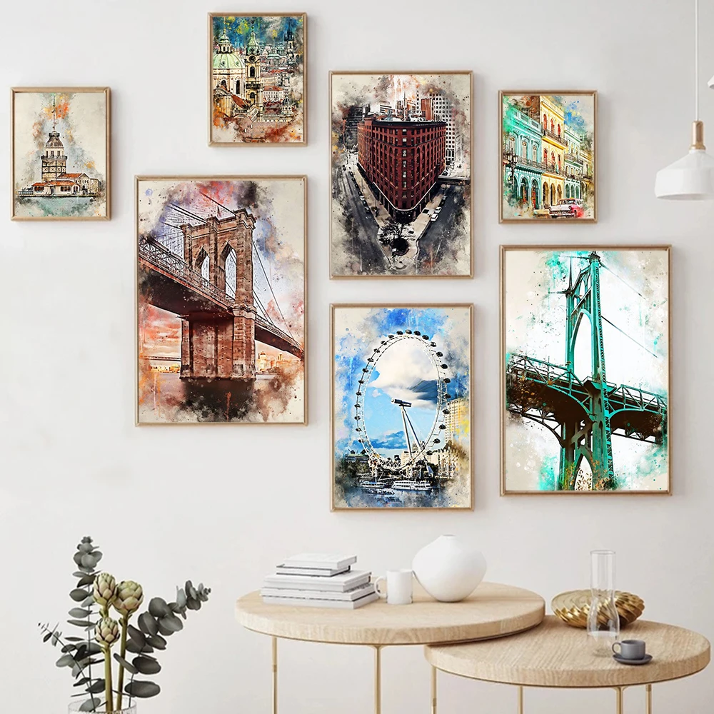 

New York In Watercolor Abstract Watercolor City Posters and Prints for Living Room Home Decoration Wall Art Without Frame