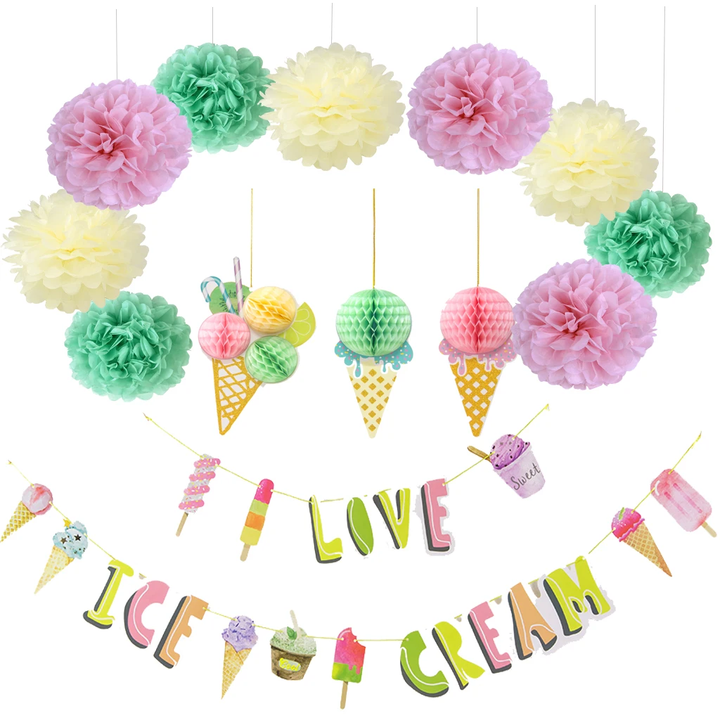 Украшение для вечеринки мороженого сотообразный шар тканевая бумага I Love