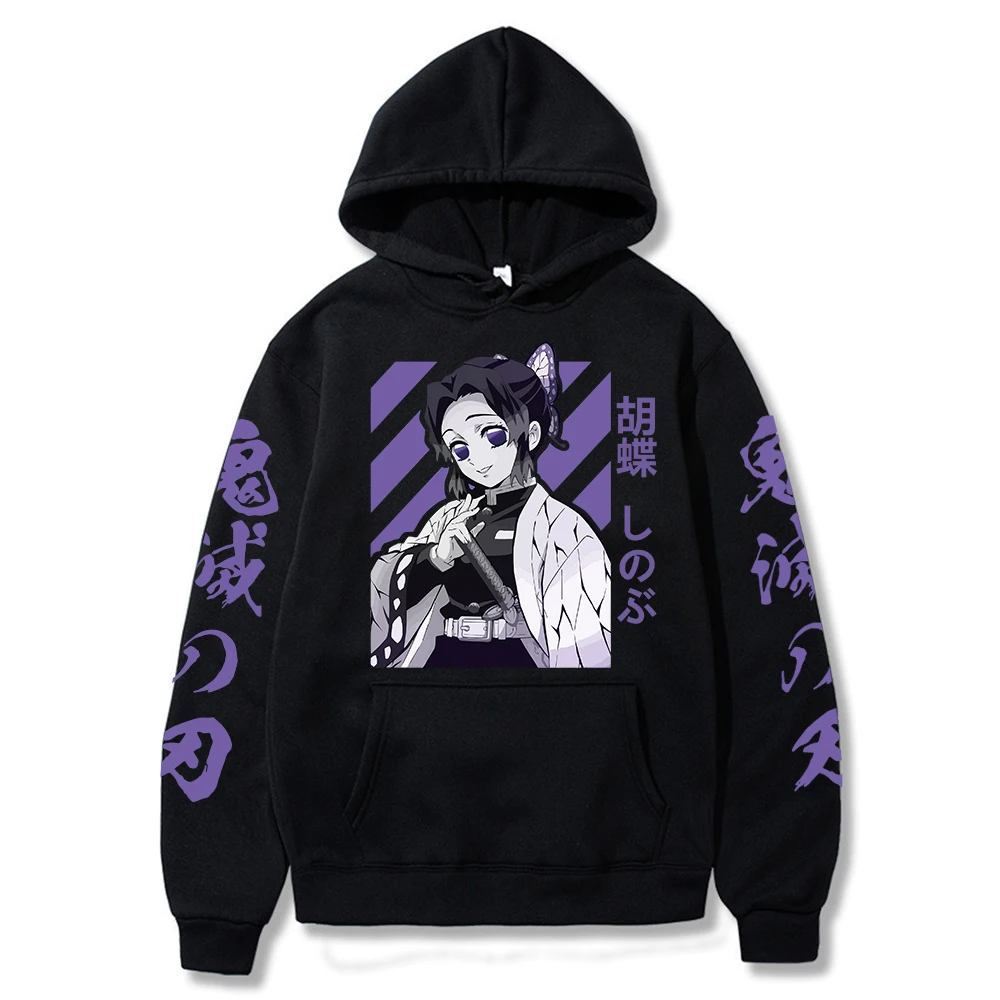 Moletom com capuz anime demônio slayer shinobu kocho impressão moletom com capuz harajuku oversize streetwear pullovers