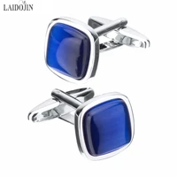 laidojin blue opal stone cufflinks for mens shirt cuffs high quality square cuff links wedding grooms gift free diy jewelry