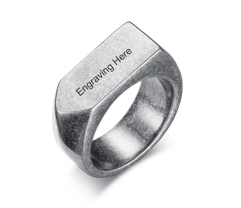 Мужская мода ретро из нержавеющей стали простая квадратная вывеска кольцо