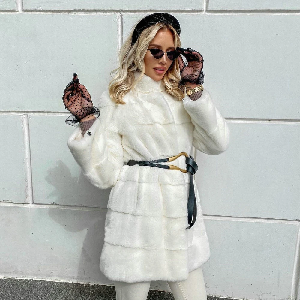 Женская норковая шуба средней длины повседневная из натурального меха норки