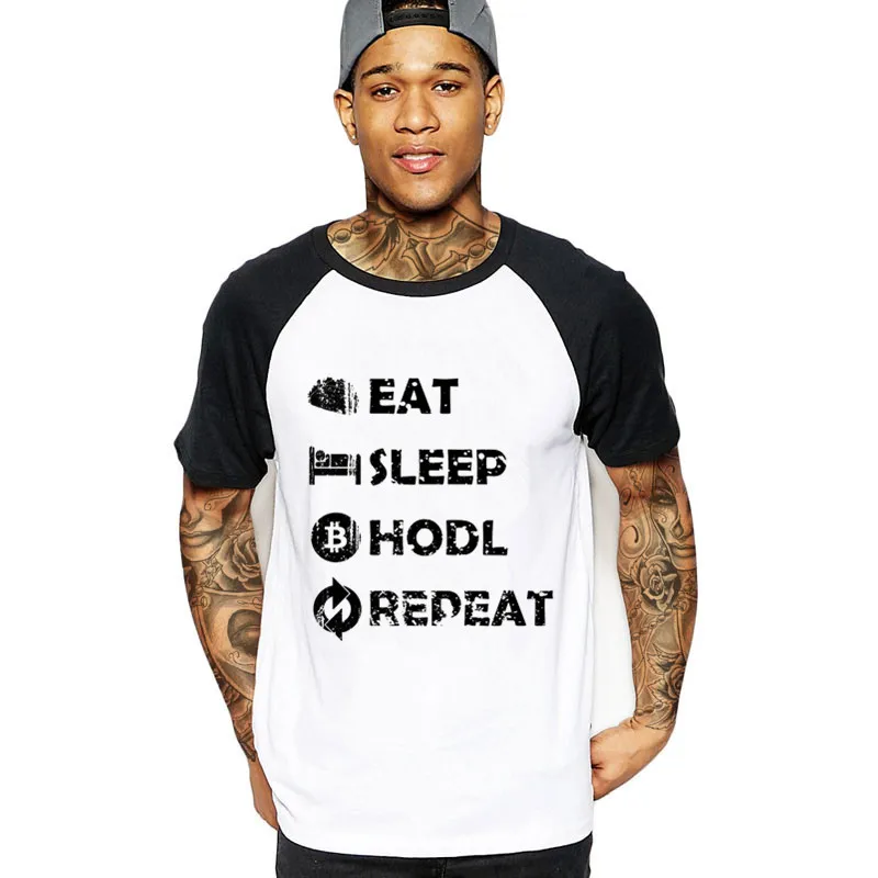 Мужская футболка с надписью Eat Sleep повтор Hodl биткойн монета йота Tether кардано