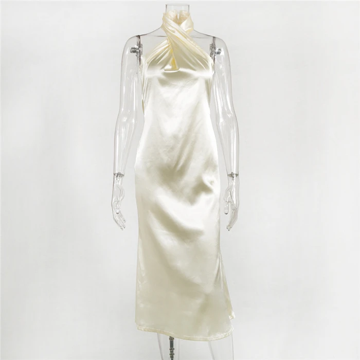 Летнее платье-макси с открытыми плечами бежевая Женская одежда длинное платье