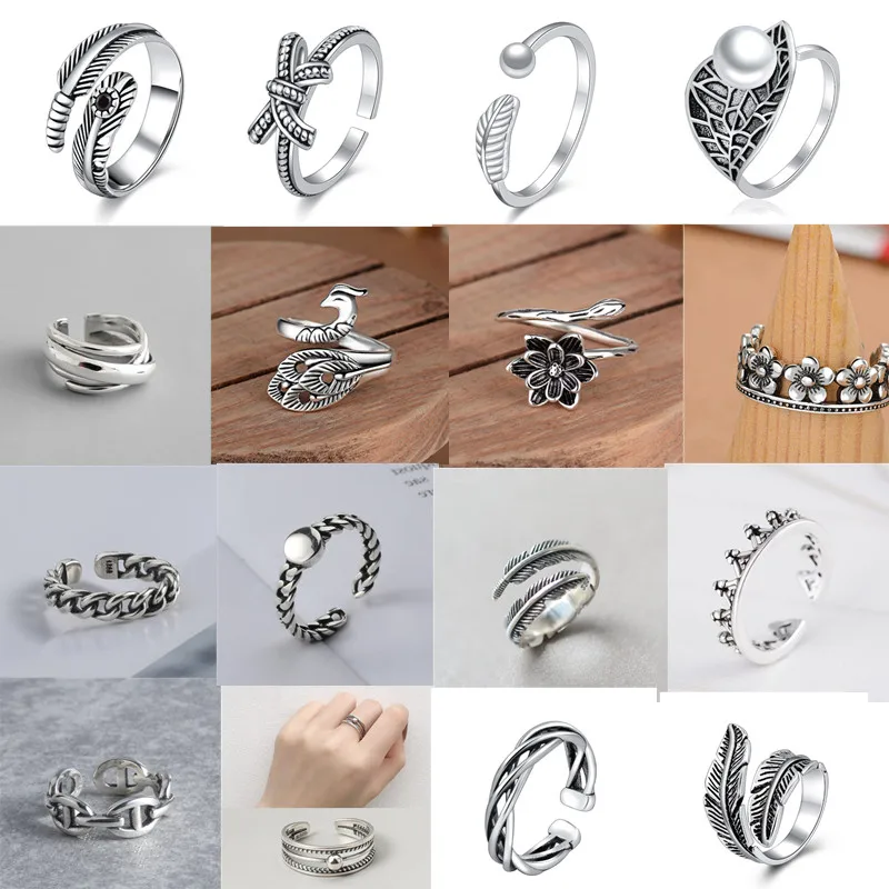 

Vintage Punk 925 Sterling Silver Geometric Rings For Women Wedding Finger Ring Handmade Sterling-silver-jewelry jz441