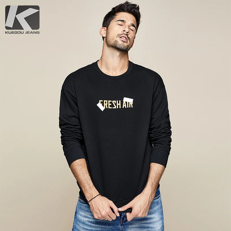 Мужская толстовка с принтом KUEGOU черная хлопковая в стиле хип хоп Японская