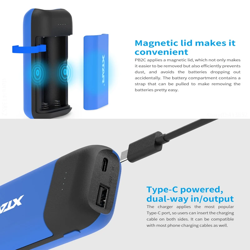 Зарядное устройство XTAR 18650 внешний аккумулятор PB2C Type-C 5 В А вход черный синий |