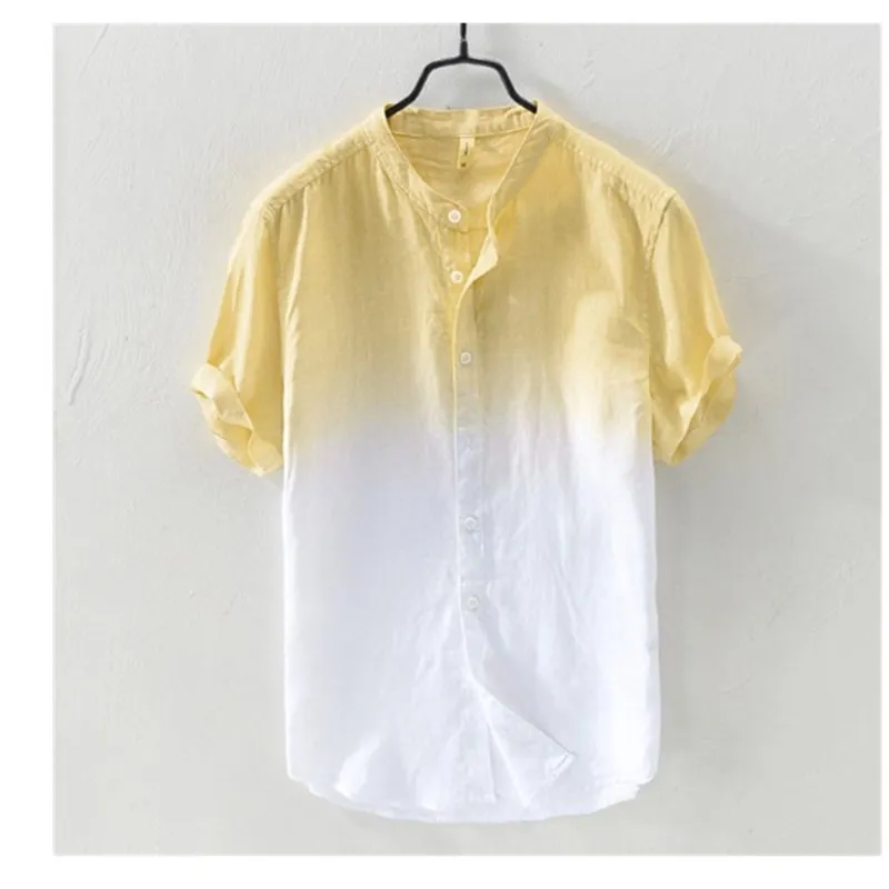 Мужская Летняя тонкая рубашка Удобная дышащая стоячий воротник градиентное