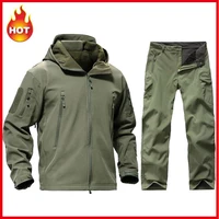 tactical softshell tad sets men jacket pants outdoor camouflage hunting clothes military hiking camping windproof hooded suits