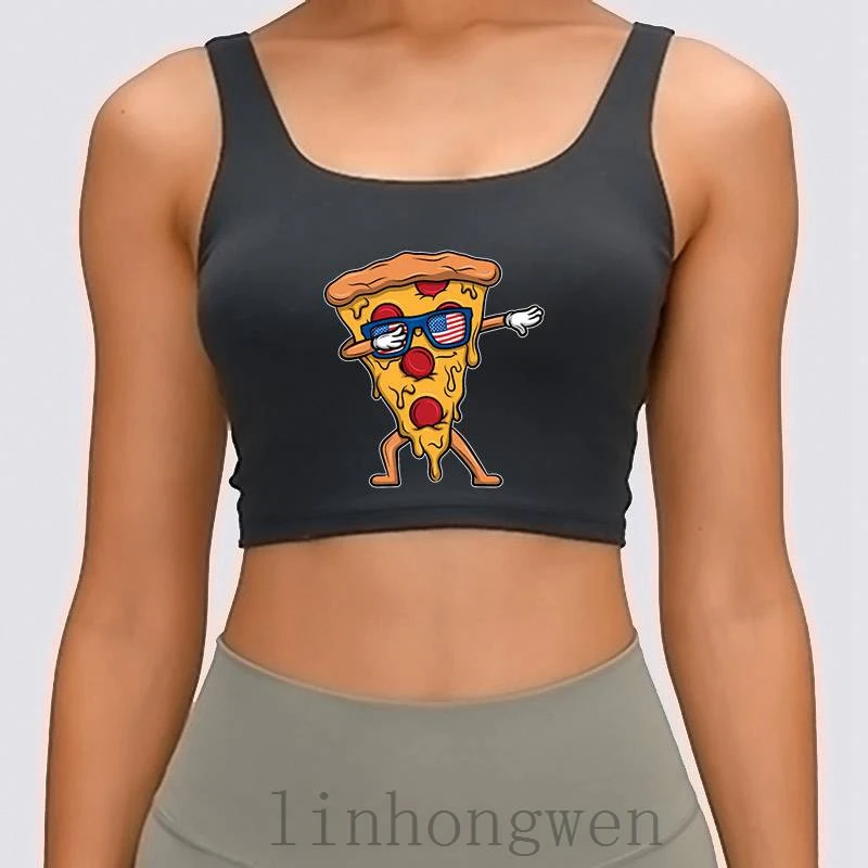 

Вытирая пицца салями 4th July День Независимости Для женщин майка с О-образным вырезом солнечного света Летний Стиль Хлопок Юмор укороченный т...